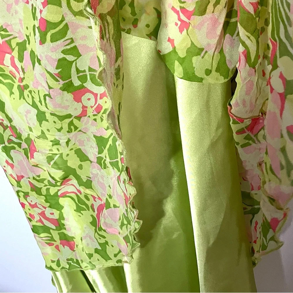 Sigrid Olson 100% Silk Resort Wear Summer Green Botanical V-Neck Slip Dress - Picture 4 of 7